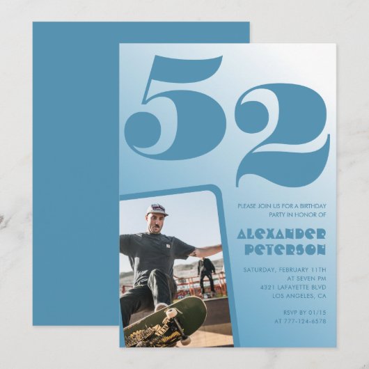 ブルーメンフォトグラディエント52歳の誕生日招待状 招待状 (正面/裏面)
