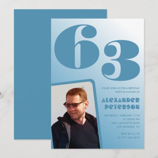 ブルーメンフォトグラディエント63歳の誕生日招待状 招待状 (正面/裏面)