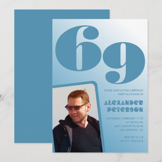 ブルーメンフォトグラディエント69th誕生日招待状 招待状 (正面/裏面)