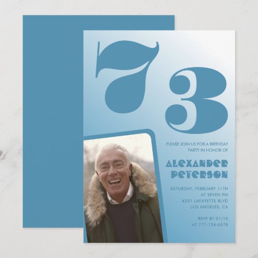 ブルーメンフォトグラディエント73歳の誕生日招待状 招待状 (正面/裏面)