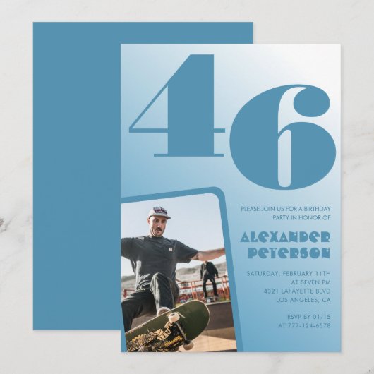 ブルーメン写真グラデーション46歳の誕生日招待状 招待状 (正面/裏面)