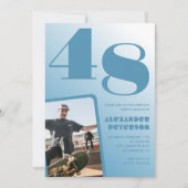 ブルーメン写真グラデーション48歳の誕生日招待状 招待状 (正面)