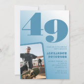 ブルーメン写真グラデーション49歳の誕生日招待状 招待状 (正面)