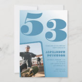 ブルーメン写真グラデーション53歳の誕生日招待状 招待状 (正面)