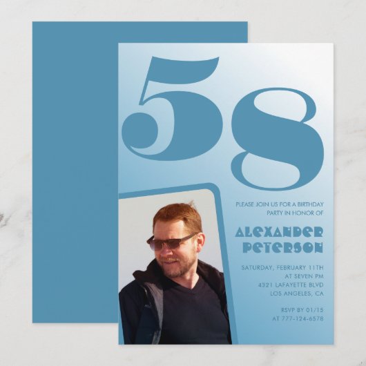 ブルーメン写真グラデーション58歳の誕生日招待状 招待状 (正面/裏面)