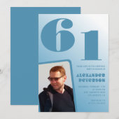 ブルーメン写真グラデーション61歳の誕生日招待状 招待状 (正面/裏面)