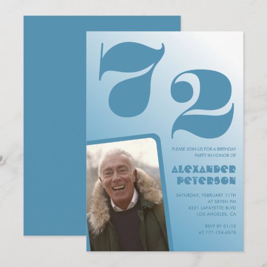 ブルーメン写真グラデーション72歳の誕生日招待状 招待状 (正面/裏面)