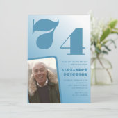 ブルーメン写真グラデーション74歳の誕生日招待状  招待状 (スタンド正面)