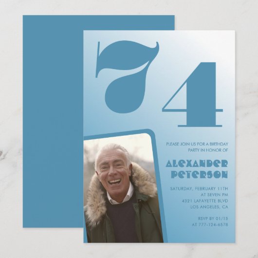 ブルーメン写真グラデーション74歳の誕生日招待状  招待状 (正面/裏面)