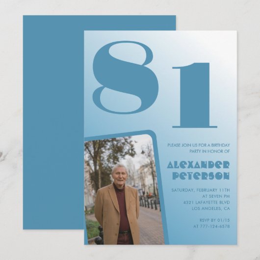 ブルーメン写真グラデーション81歳の誕生日招待状 招待状 (正面/裏面)