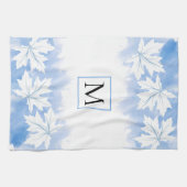 ブルーメープルリーフ水彩洗浄及びモノグラム キッチンタオル (横)