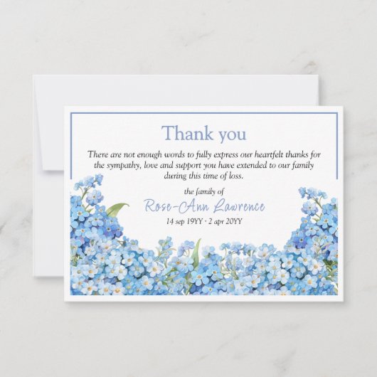 ブルーメ忘れノートフローラフレーム葬儀 サンキューカード (正面)