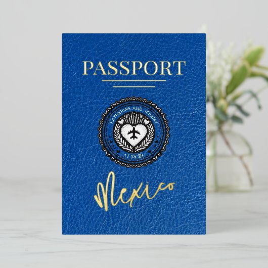 ブルーメ王室のキシコパスポ結婚ート 箔招待状 (立ち正面)