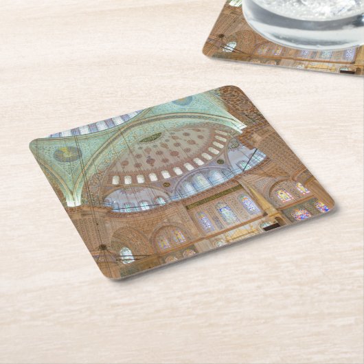 ブルーモカラフルスクのインテリアドーム天井 スクエアペーパーコースター (アングル)