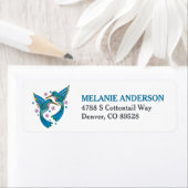 ブルーモザイクかわいらしハミングバード差出人住所 ラベル (インサイチュ)