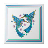 ブルーモザイクかわいらしハミングバード タイル (正面)