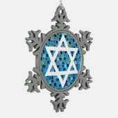 ブルーモザイクタイルにダビデの星オーナメント スノーフレークピューターオーナメント (左)