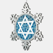 ブルーモザイクタイルにダビデの星オーナメント スノーフレークピューターオーナメント (右)