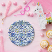 ブルーモザイクタイル誕生日ブライダルベビーシャワー ペーパープレート (パーティー)