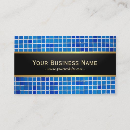 ブルーモザイク背景ダークビジネスカード 名刺 (正面)