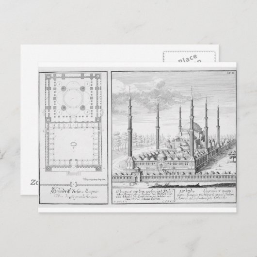 ブルーモスク(1609-16)の計画とビュー、構築 ポストカード (正面/裏面)