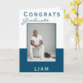 ブルーモダンおめでとう大学院卒業写真 カード (黄色い花)