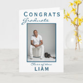 ブルーモダンおめでとう大学院卒業写真 カード (黄色い花)