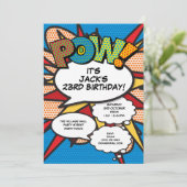 ブルーモダンおもしろい誕生日パーティー漫画ブックAny Age 招待状 (スタンド正面)