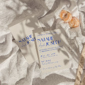 ブルーモダンお洒落フランスのレトロボホ結婚ズ 招待状