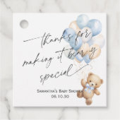 ブルーモダンかわいいテディベアとバルーンシャワー フェイバータグ (正面)