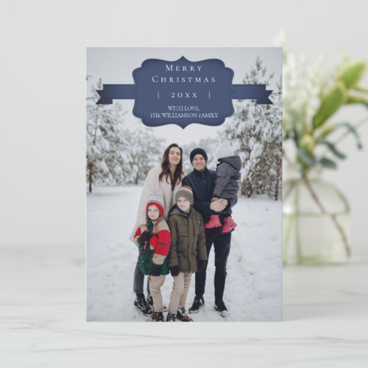 ブルーモダンとシンプルクリスマスフォトカード シーズンカード (スタンド正面)