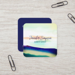 ブルーモダンとトルコイズ抽象芸術タイポグラフィ スクエア名刺