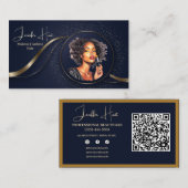 ブルーモダンと金ゴールドのロゴ専門QRコード 名刺 (正面/裏面)