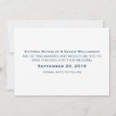 ブルーモダンな円形の写真を使ったSave the Date招待状 招待状 (裏面)