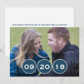 ブルーモダンな円形の写真を使ったSave the Date招待状 招待状 (正面/裏面)