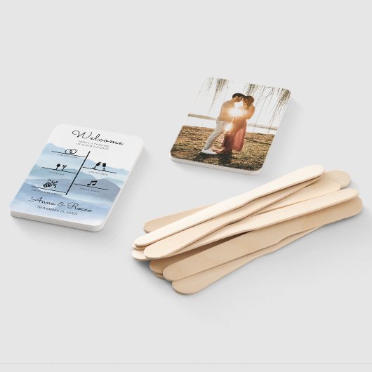 ブルーモダンのタイムラ結婚イン写真プログラム ハンドファン (組立なし)