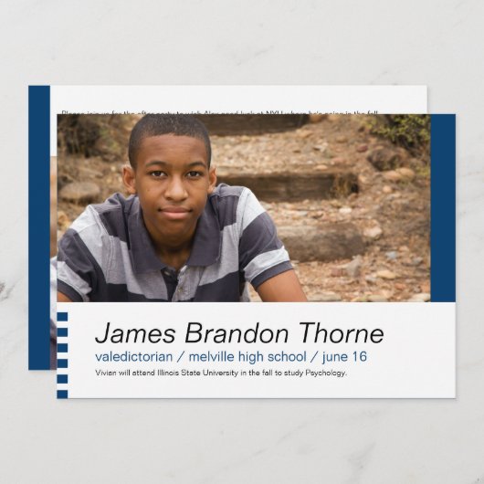 ブルーモダンのブロック2写真卒業招待状 招待状 (正面/裏面)