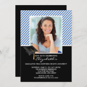 ブルーモダンの卒業パーティー発表 招待状 (正面/裏面)