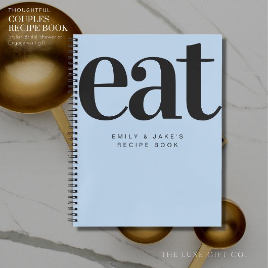 ブルーモダンはっきりしたカップル婚約ギフトレシピ ノートブック