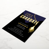 ブルーモダンはっきりしたグラードキャップ卒業 箔招待状 (回転した状態)