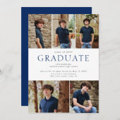 ブルーモダンはっきりしたタイポグラフィ5写真卒業 案内状 (正面/裏面)