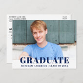 ブルーモダンはっきりした卒業党招待状 インビテーションポストカード (正面/裏面)