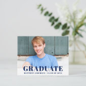 ブルーモダンはっきりした卒業党招待状 インビテーションポストカード (スタンド正面)