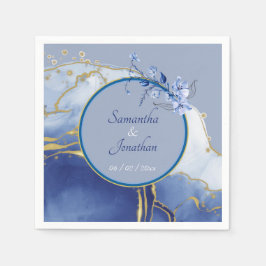 ブルーモダンアクアマーブル結婚ズ スタンダードカクテルナプキン
