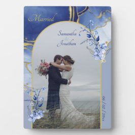 ブルーモダンアクアマーブル結婚ズ フォトプラーク