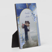 ブルーモダンアクアマーブル結婚ズ フォトプラーク (側面)