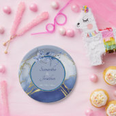 ブルーモダンアクアマーブル結婚ズ ペーパープレート (パーティー)