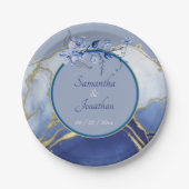 ブルーモダンアクアマーブル結婚ズ ペーパープレート (正面)