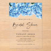 ブルーモダンアジサイフローラブライダルシャワー アクリル招待状 (正面)