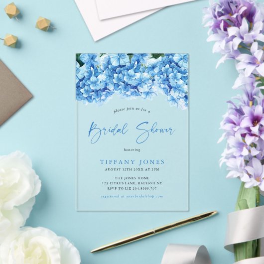 ブルーモダンアジサイフローラブライダルシャワー アクリル招待状 (インサイチュ (ウェディング))